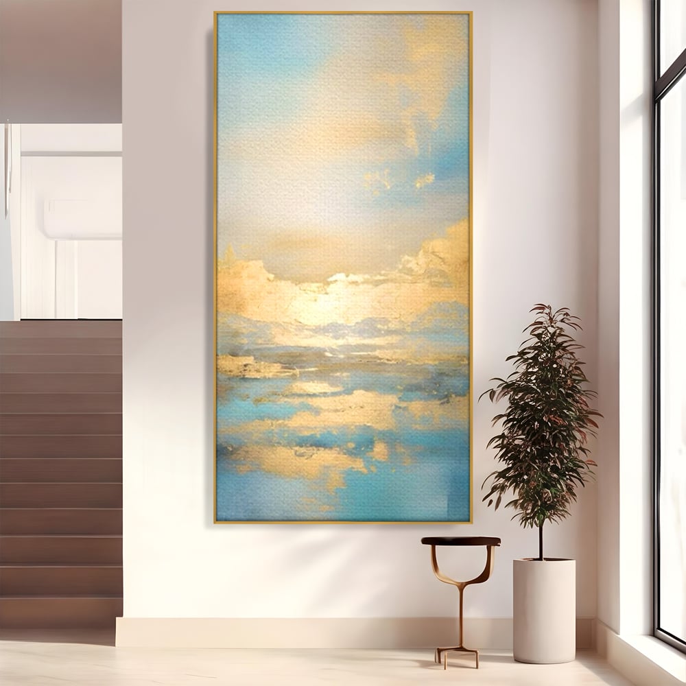 Tablou canvas cu tablou canvas cu peisaj marin abstract, in rama de aluminiu auriu